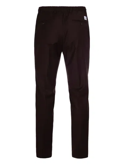 Manuel Ritz Slim Fit Trousers With Elastic Waistband And Drawstring In Brown