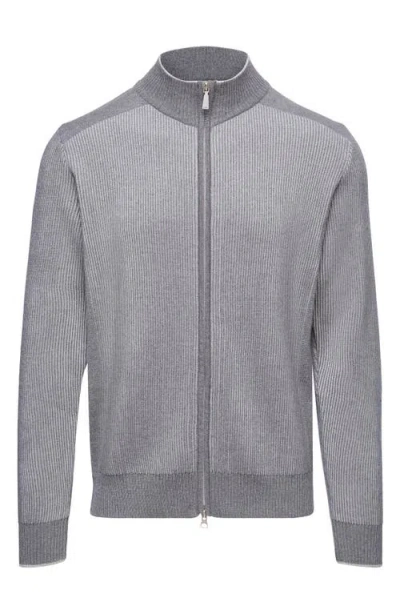 Emanuel Berg Merino Wool Zip Cardigan In Gray