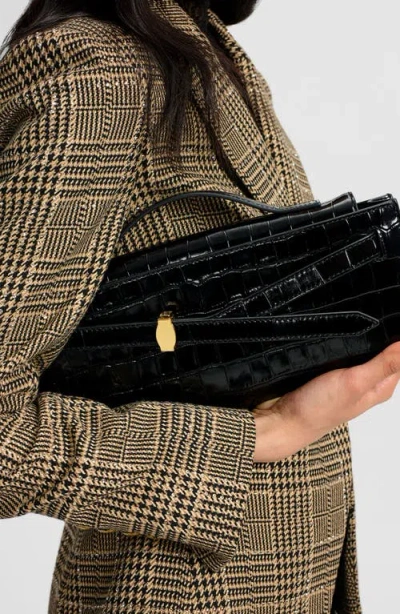 Veronica Beard Dash Croc Embossed Leather Shoulder Bag In Brown