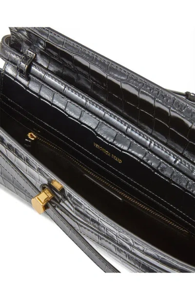 Veronica Beard Dash Croc Embossed Leather Shoulder Bag In Brown