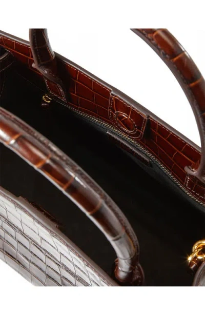 Veronica Beard Dash Croc Embossed Leather Top Handle Bag In White