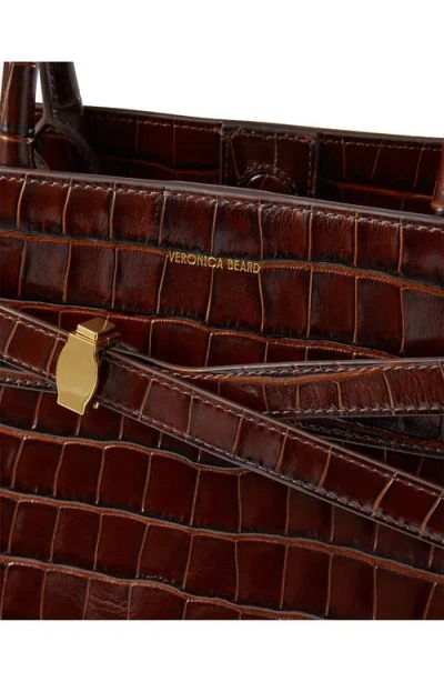 Veronica Beard Dash Croc Embossed Leather Top Handle Bag In White