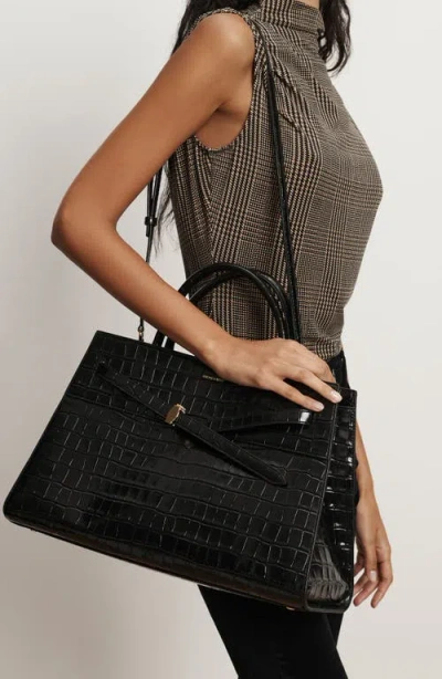 Veronica Beard Dash Belted Croc-embossed Leather Shoulder Bag In Pattern