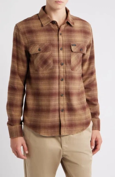 Brixton Bowery Plaid Flannel Button-up Shirt In Brown