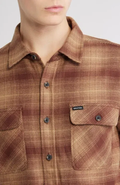 Brixton Bowery Plaid Flannel Button-up Shirt In Brown