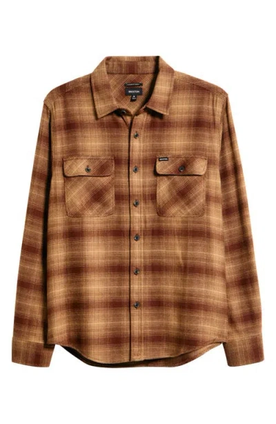 Brixton Bowery Plaid Flannel Button-up Shirt In Brown