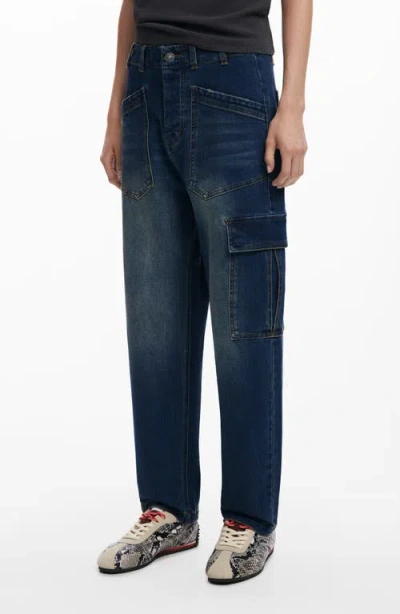 Desigual Tapered Utility Jeans In Blue