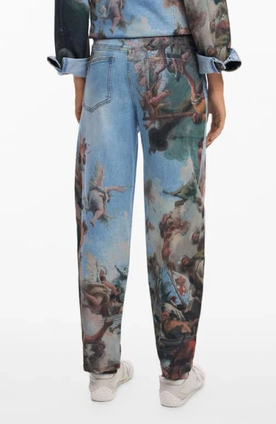Desigual Printed Barrel Leg Jeans In Blue