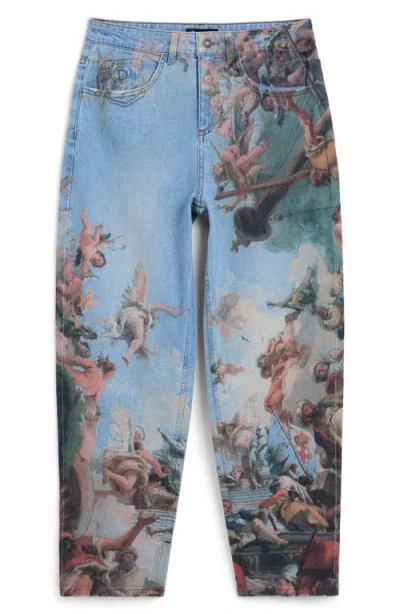 Desigual Printed Barrel Leg Jeans In Blue