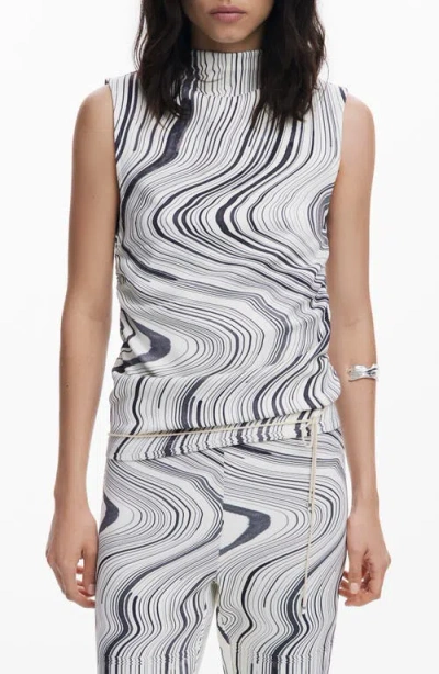 Desigual Distorted Stripe Mock Neck Tank In Multi