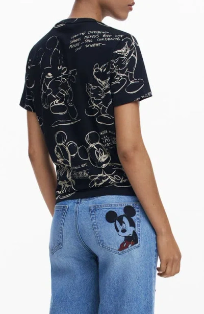 Desigual Mickey Mouse Cotton Graphic T-shirt In Black