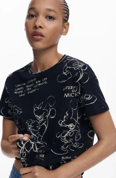 Desigual Mickey Mouse Cotton Graphic T-shirt In Black