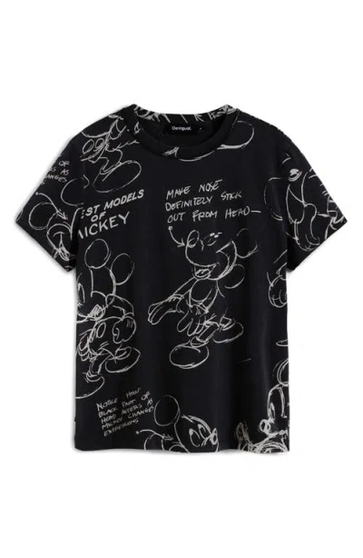 Desigual Mickey Mouse Cotton Graphic T-shirt In Black