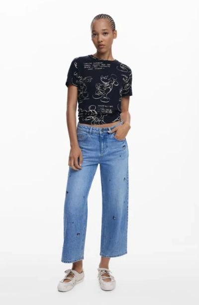 Desigual Mickey Mouse Cotton Graphic T-shirt In Black