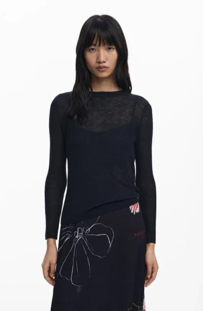 Desigual Mixed Media Long Sleeve Midi Dress In Black