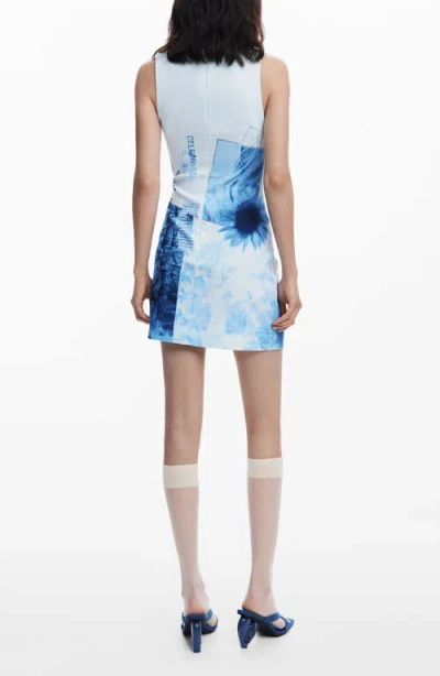 Desigual Print Pleated Sleeveless Minidress In Blue