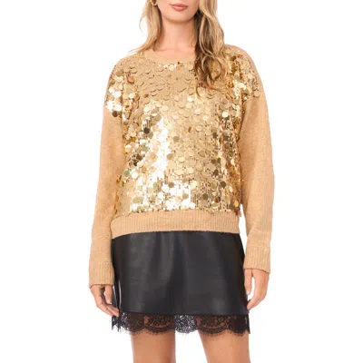 Vince Camuto Paillette Crewneck Sweater In Gold