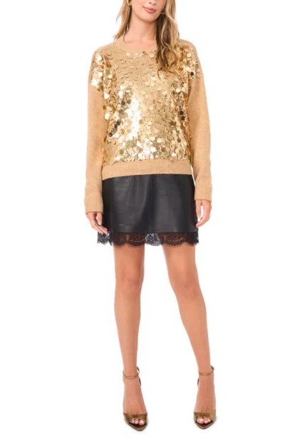Vince Camuto Paillette Crewneck Sweater In Gold