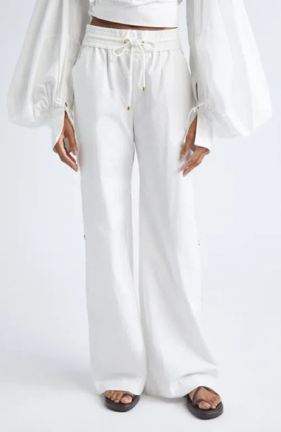 Zimmermann Rebellion Cotton Poplin Wide Leg Button Pants In White