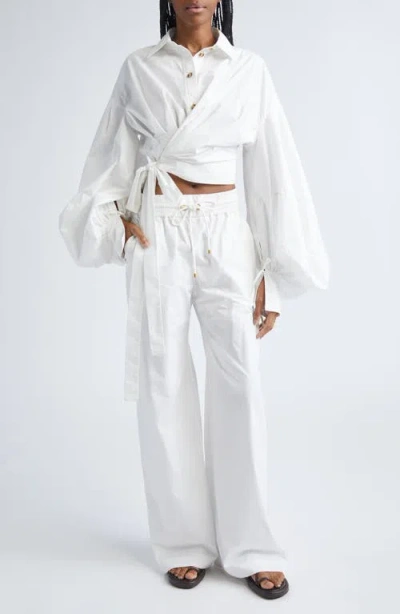 Zimmermann Rebellion Cotton Poplin Wide Leg Button Pants In White