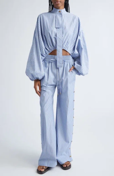 Zimmermann Womens Stripe Snap-button Woven Trousers Hydrangea Stripe Xxs In Blue