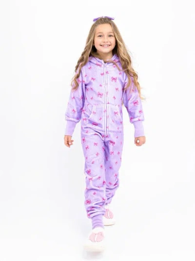 Preppy Goose Plush Holiday Bows Loungewear Jumpsuit In Purple