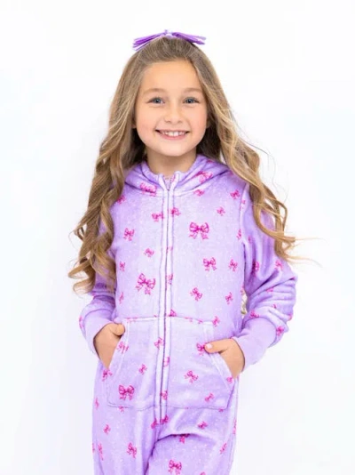 Preppy Goose Plush Holiday Bows Loungewear Jumpsuit In Purple