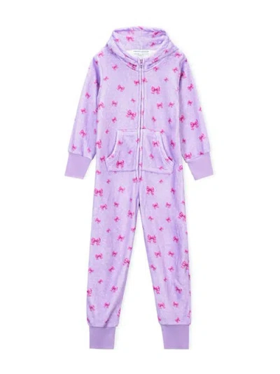 Preppy Goose Plush Holiday Bows Loungewear Jumpsuit In Purple