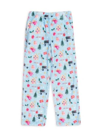 Preppy Goose Plush Christmas Loungewear Pant In Blue