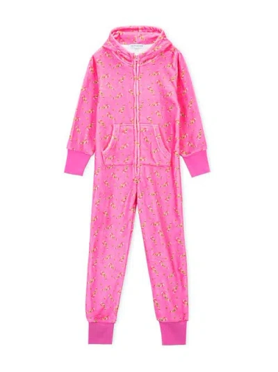 Preppy Goose Plush Candy Cane Loungewear Jumpsuit In Pink