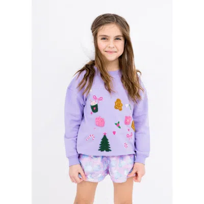 Preppy Goose Christmas Motif Applique Sweatshirt In Purple