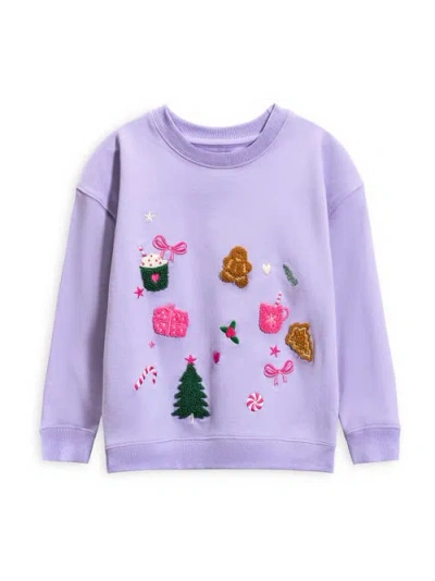 Preppy Goose Christmas Motif Applique Sweatshirt In Purple