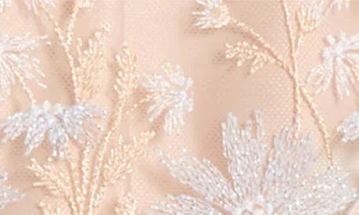 Etam Champetre Embroidered Satin & Mesh Thong In Neutral