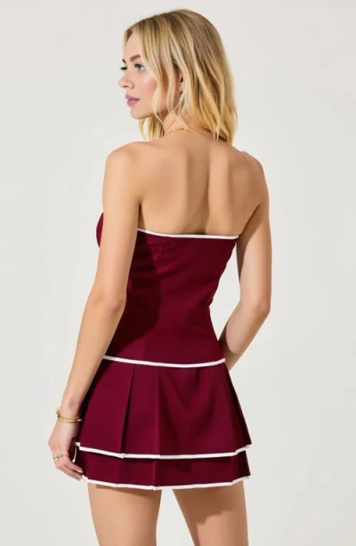 Modenaire Strapless Contrast Trim Pleated Mini Dress In Multi