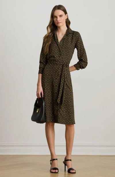 Ralph Lauren Womens Chain Print Crepe Shirtdress 0p 18 In Multi