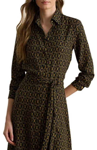 Ralph Lauren Womens Chain Print Crepe Shirtdress 0p 18 In Multi
