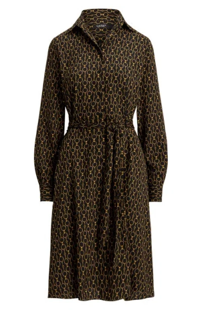 Ralph Lauren Womens Chain Print Crepe Shirtdress 0p 18 In Multi