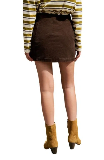 Next Corduroy Faux Wrap Miniskirt In Brown