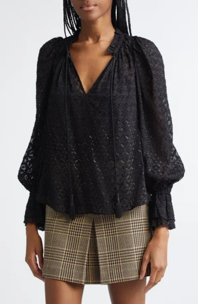 Veronica Beard Metallic Maxime Blouse In Black