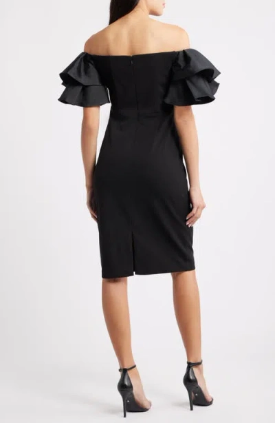 Eliza J Ruflle Sleeve Off The Shoulder Cocktail Sheath Dress In Black