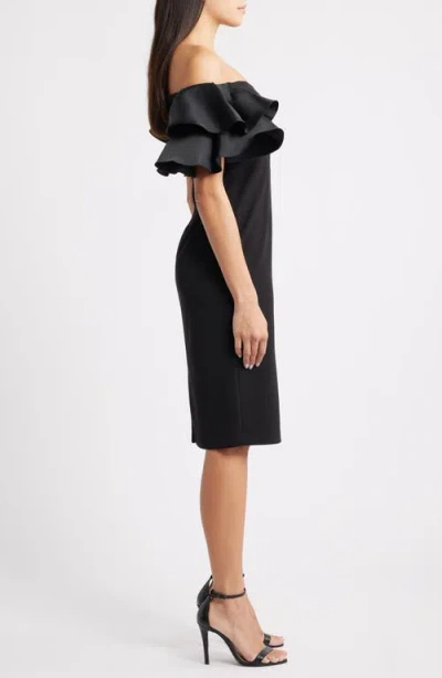 Eliza J Ruflle Sleeve Off The Shoulder Cocktail Sheath Dress In Black