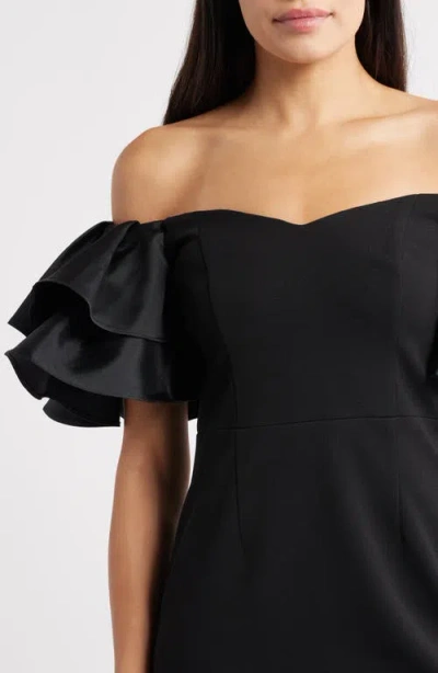 Eliza J Ruflle Sleeve Off The Shoulder Cocktail Sheath Dress In Black