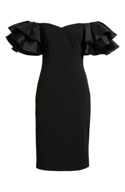 Eliza J Ruflle Sleeve Off The Shoulder Cocktail Sheath Dress In Black