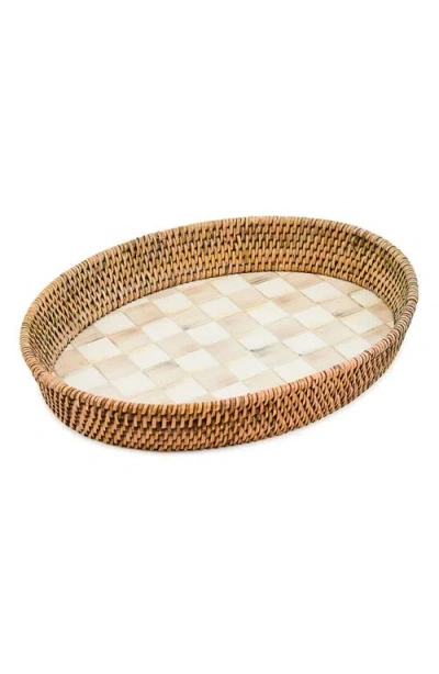 Mackenzie-childs Mackenzie Childs Large Mocha Check Enamel & Rattan Tray In Brown