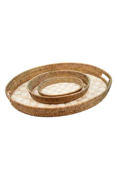 Mackenzie-childs Mackenzie Childs Large Mocha Check Enamel & Rattan Tray In Brown