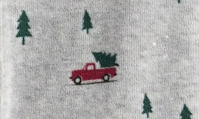 Petit Lem Festive Truck Print Fitted One-piece Velour Pajamas In Gray
