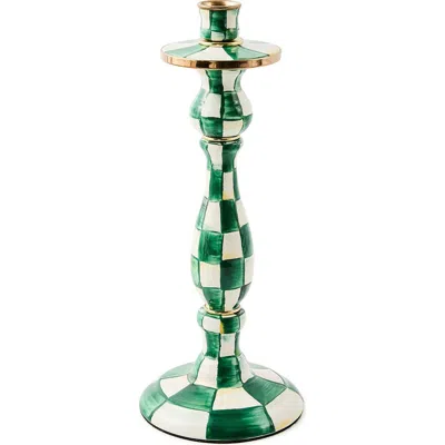 Mackenzie-childs Mackenzie Childs Emerald Check Large Enameled Steel Candleholder In Green