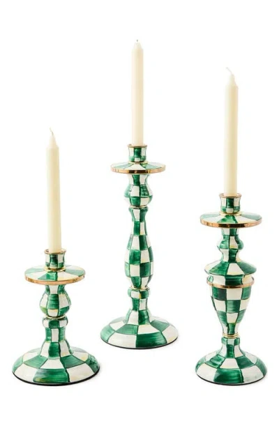 Mackenzie-childs Mackenzie Childs Emerald Check Large Enameled Steel Candleholder In Green
