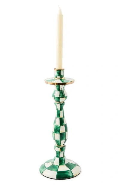 Mackenzie-childs Mackenzie Childs Emerald Check Large Enameled Steel Candleholder In Green