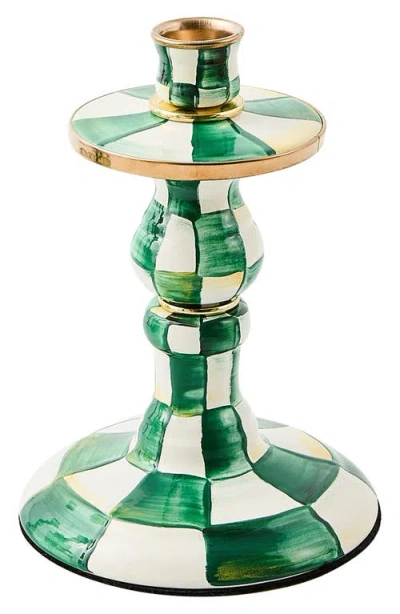 Mackenzie-childs Mackenzie Childs Emerald Check Small Enameled Steel Candleholder In Green